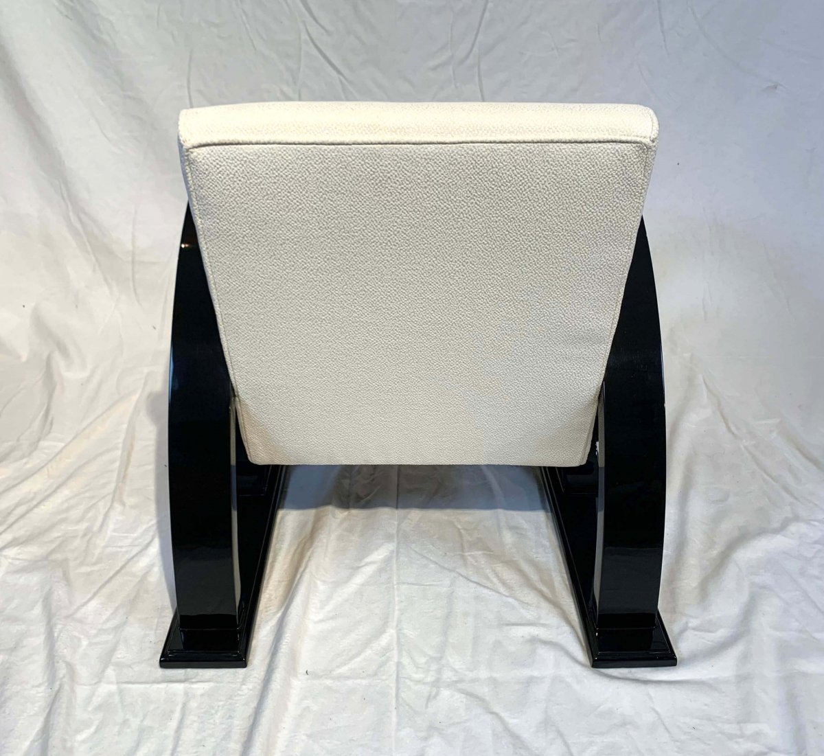 Art Deco Club Chairs (2), Black Piano Lacquer, Creme-white Farbic, France, Circa 1930-photo-6