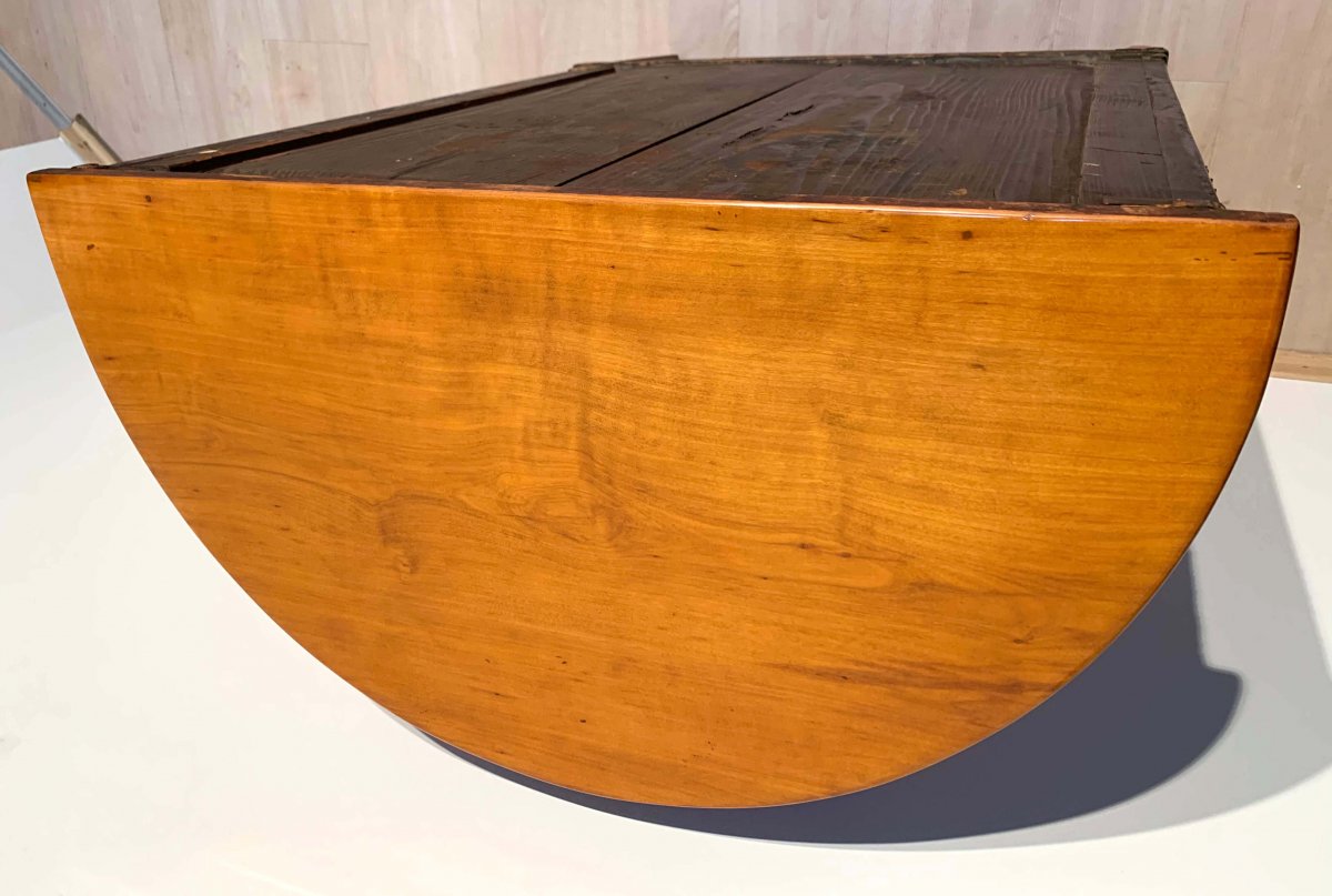 Biedermeier Demilune Half Cabinet / Console, Cherry Wood And Brass, France, Circa 1810-photo-3