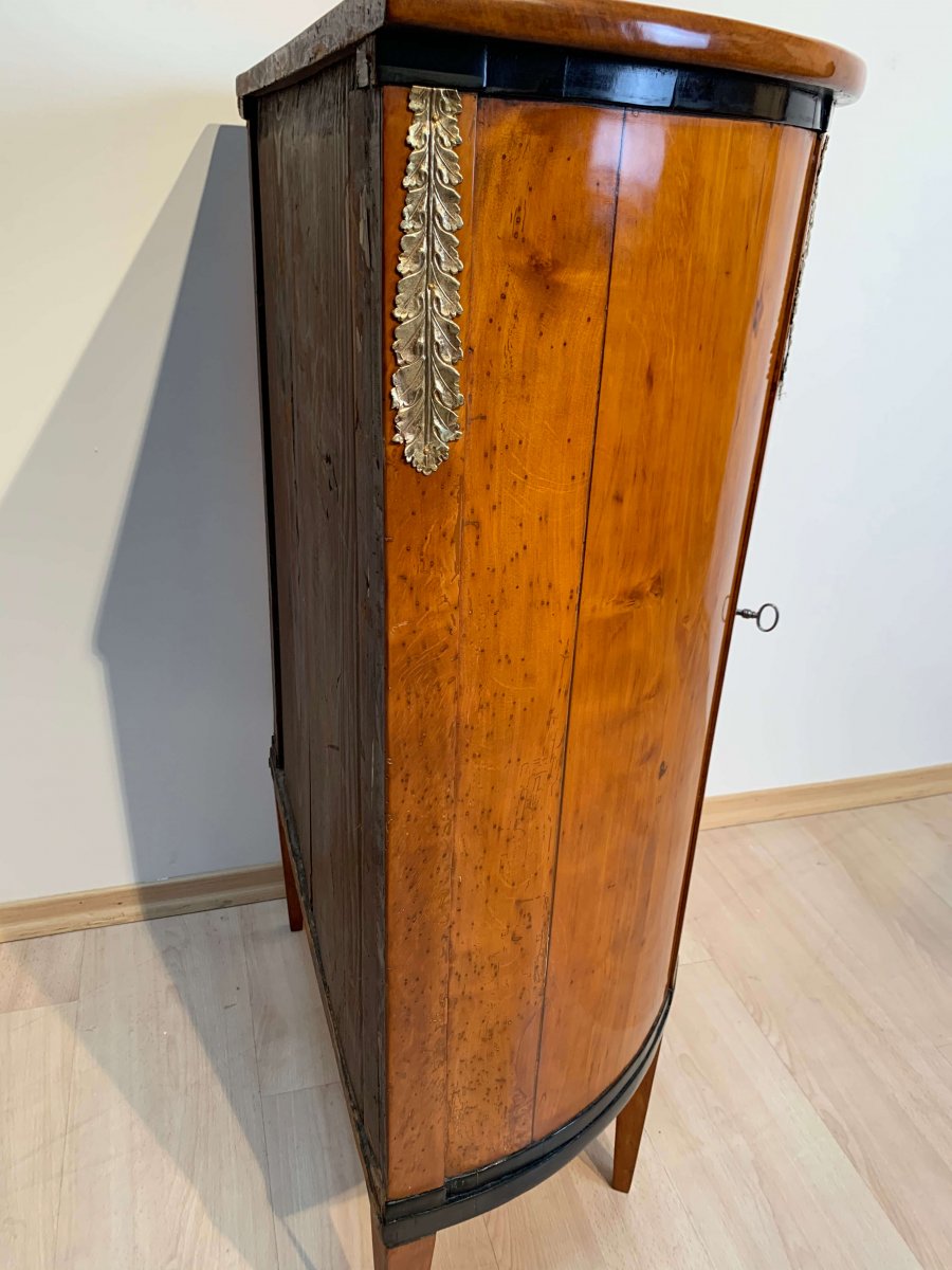 Biedermeier Demilune Half Cabinet / Console, Cherry Wood And Brass, France, Circa 1810-photo-8