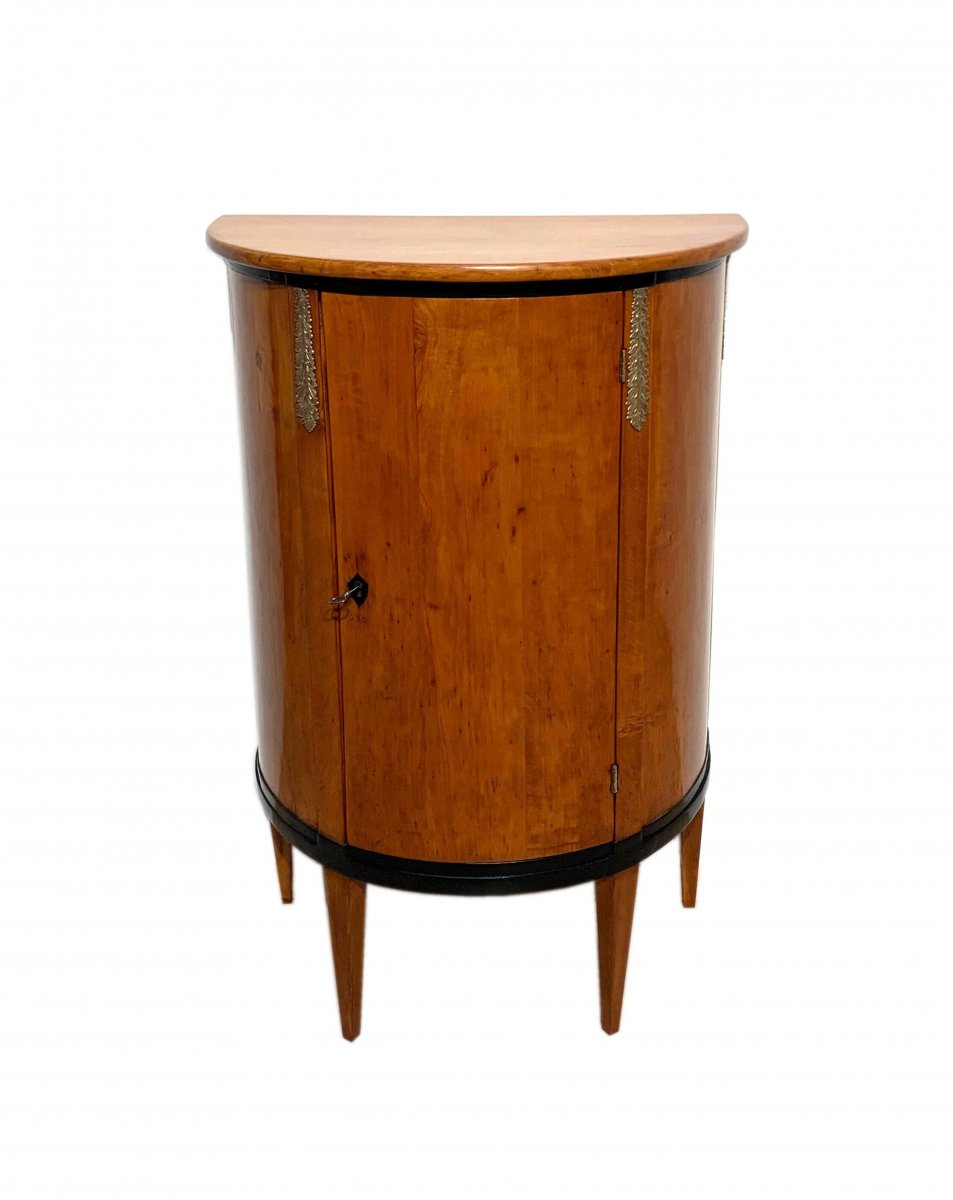 Biedermeier Demilune Half Cabinet / Console, Cherry Wood And Brass, France, Circa 1810
