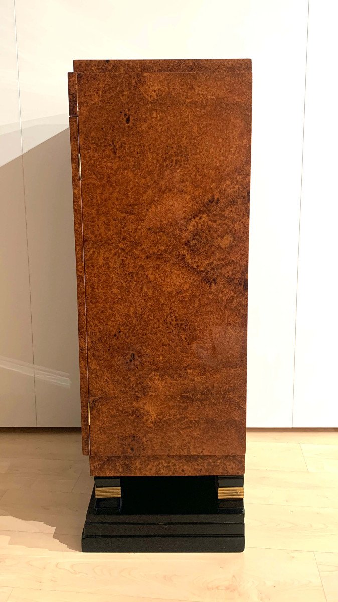 Cabinet Art Déco, Loupe D’amboine, Cuir Et Laiton, France Vers 1930-photo-3