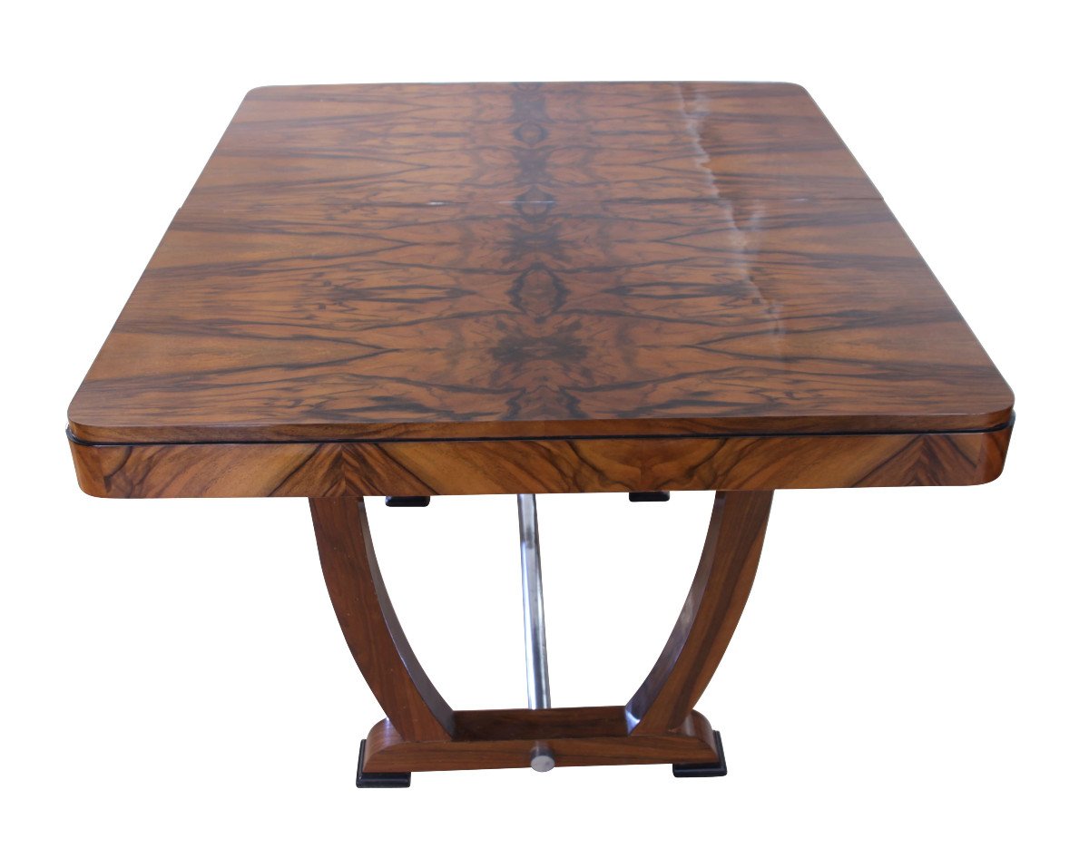 Art Deco Extendable Dining Table, Nice Walnut Veneer, France, Circa 1930-photo-2