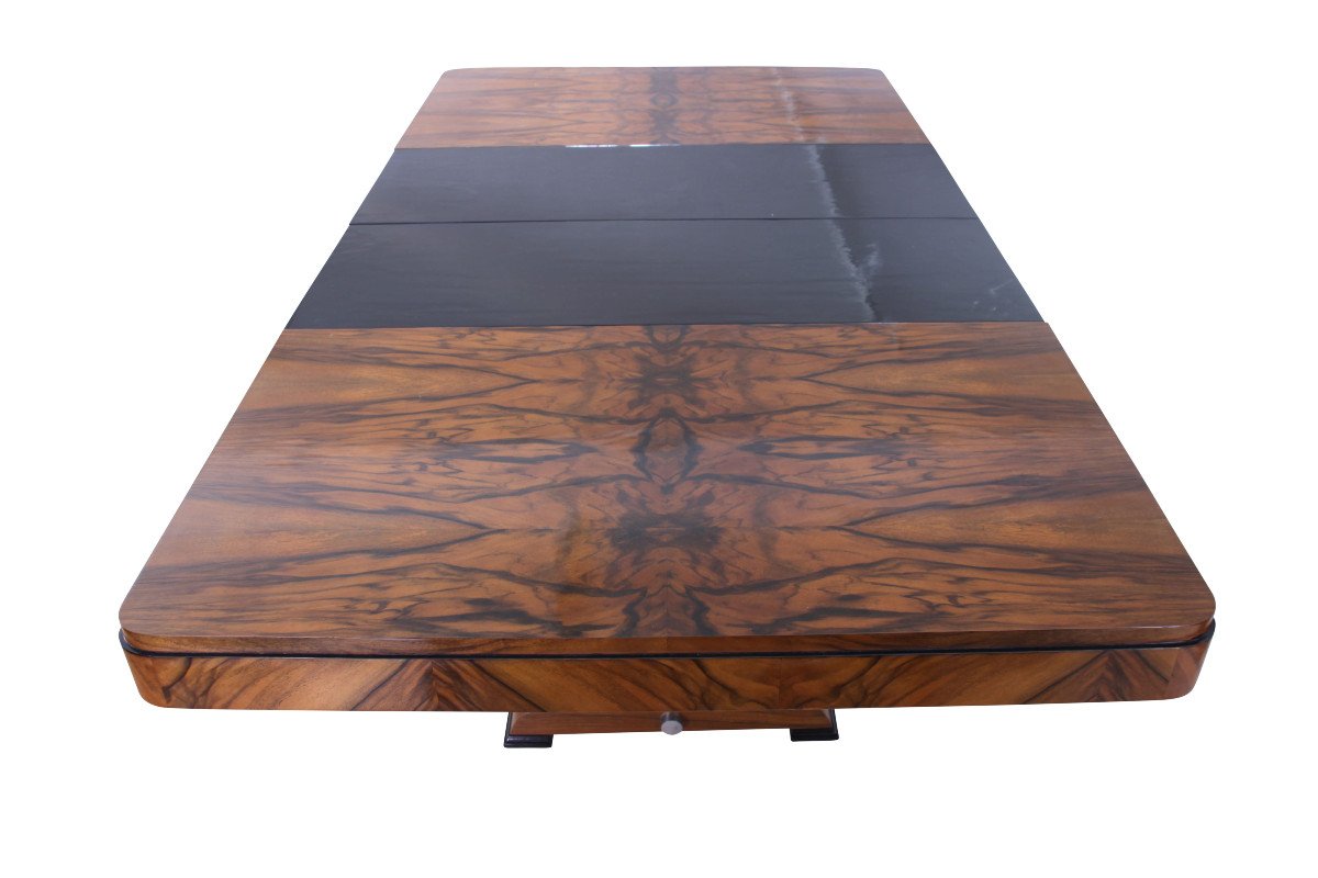 Art Deco Extendable Dining Table, Nice Walnut Veneer, France, Circa 1930-photo-4