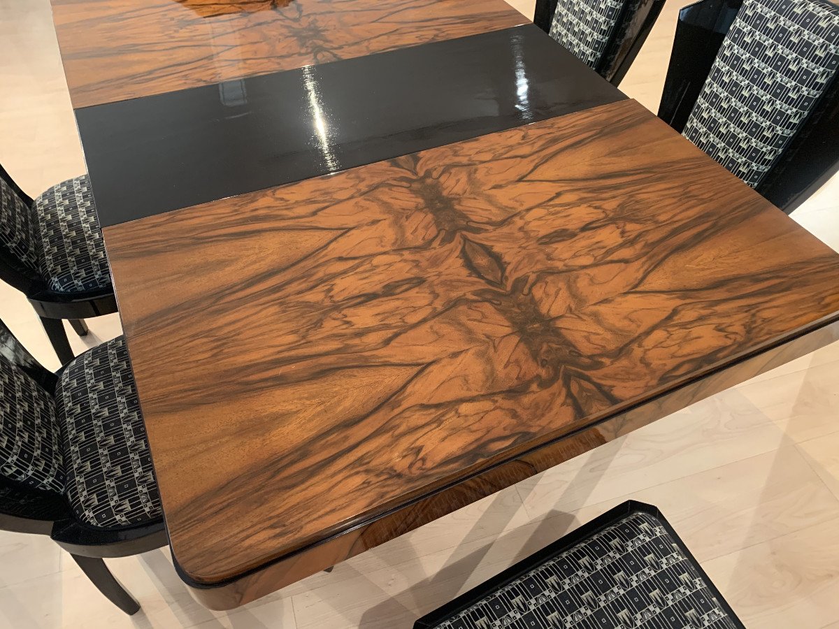 Art Deco Extendable Dining Table, Nice Walnut Veneer, France, Circa 1930-photo-7