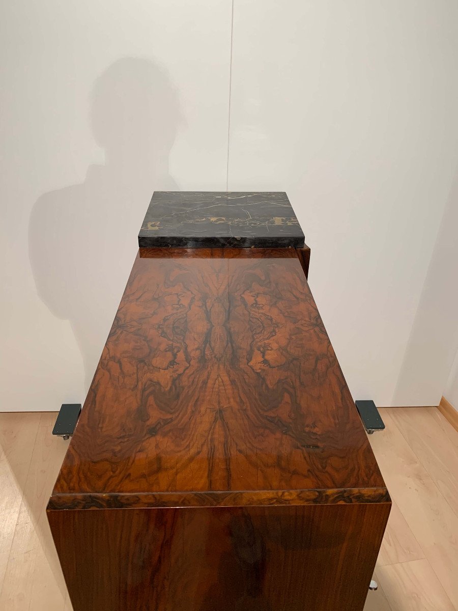 Art Deco Bar Sideboard, Walnut Veneer, Nickel, Glass Door, France Circa 1930-photo-7