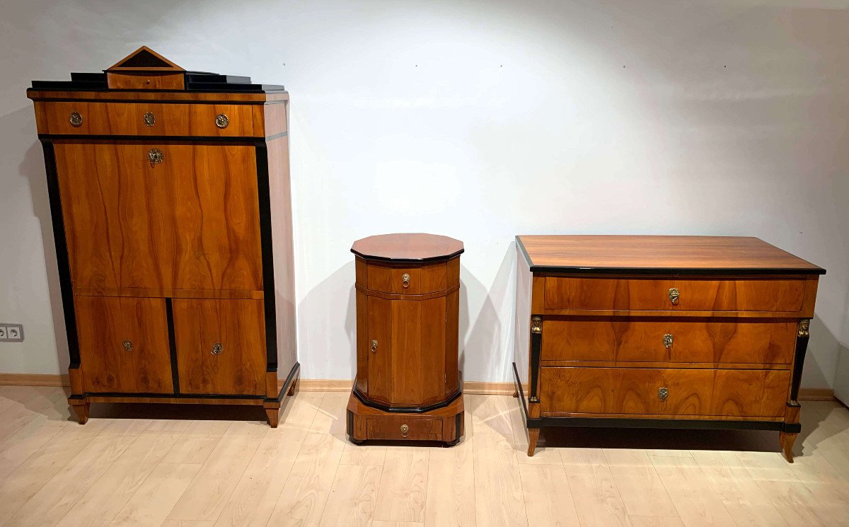 Twelve-sided Biedermeier Drum Table, Cherry Veneer, Austria, Vienna, Circa 1830-photo-4