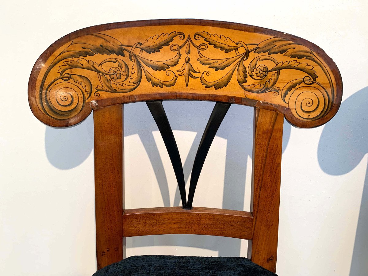 Exceptional Pair Of Biedermeier Shovel Chairs, Walnut, Maple With Ink, South Germany Circa 1830-photo-4