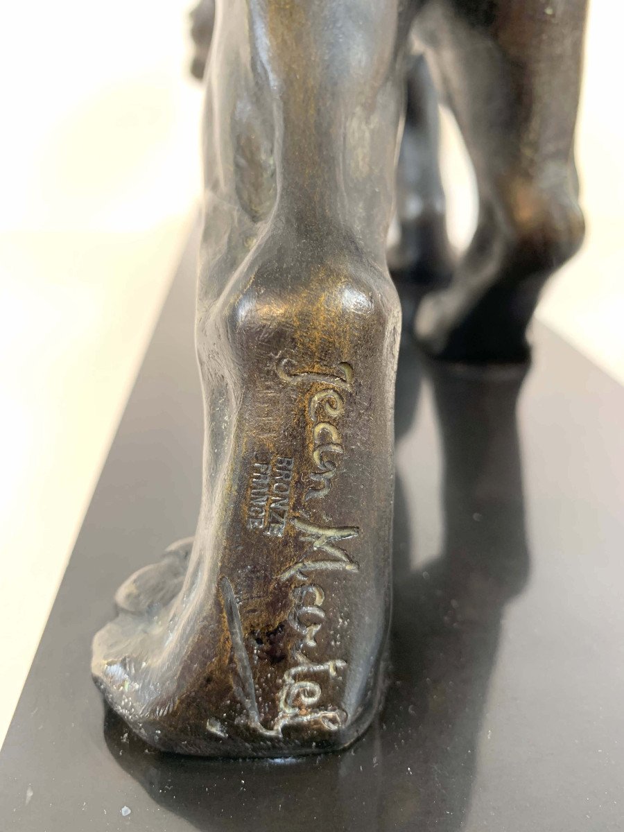 Panther Art Deco Sculpture By Jean Martel, Bronze, Marble, France Circa 1930-photo-4