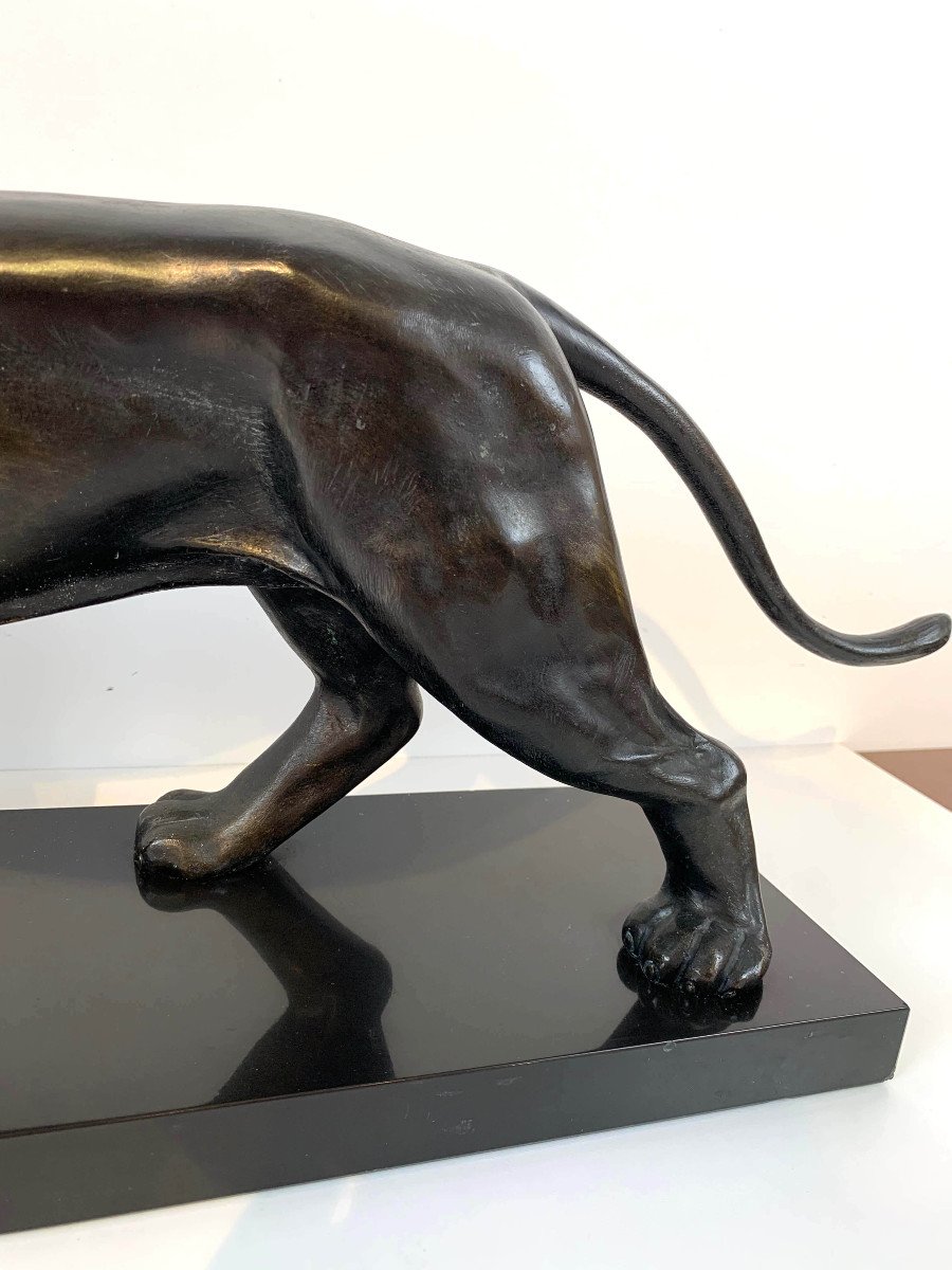 Panther Art Deco Sculpture By Jean Martel, Bronze, Marble, France Circa 1930-photo-5