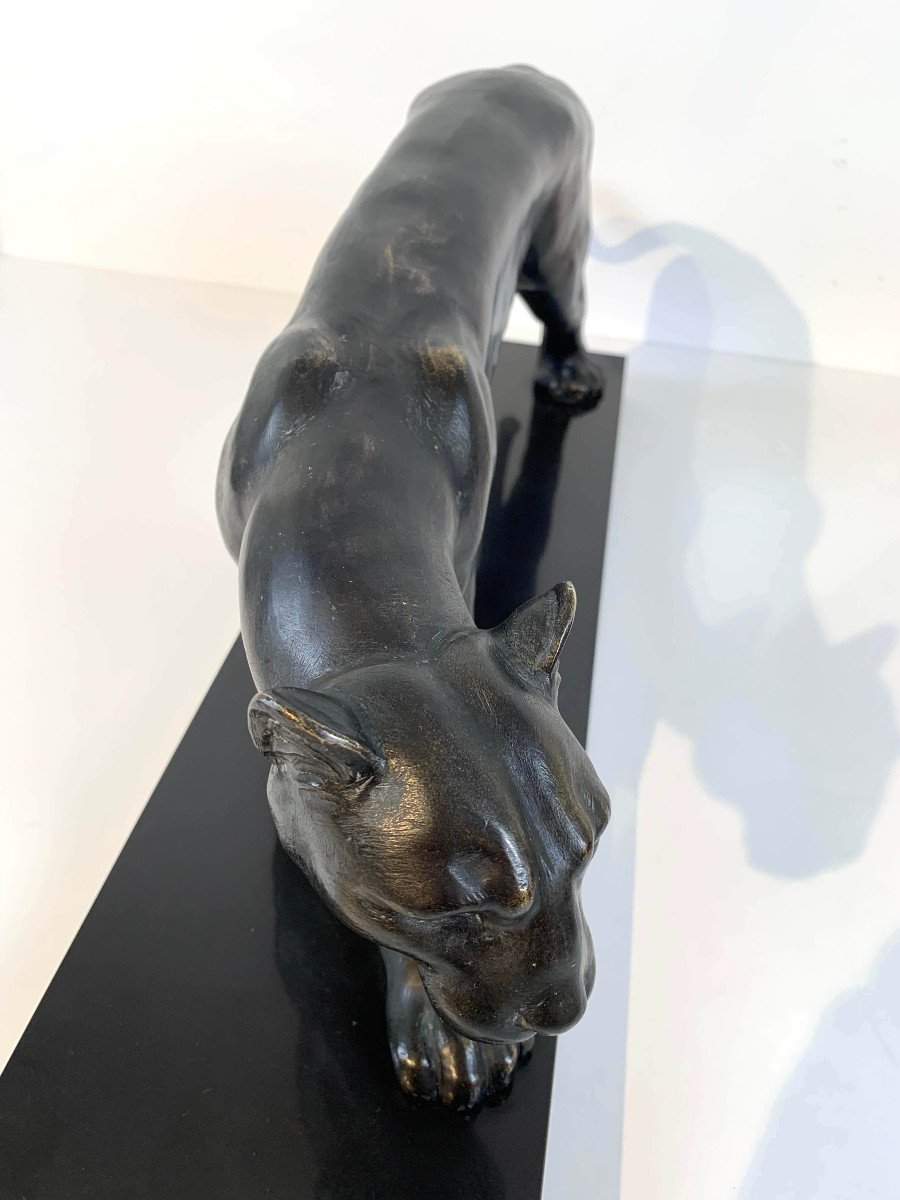 Panther Art Deco Sculpture By Jean Martel, Bronze, Marble, France Circa 1930-photo-8