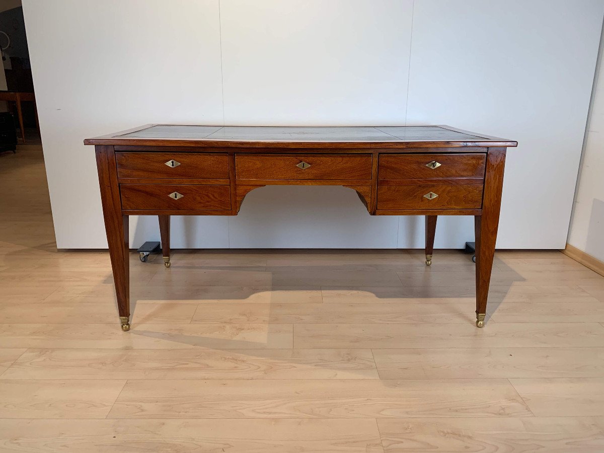 Restauration Bureau Plat, Walnut, Brass, Leather Plate, France Circa 1820-photo-2