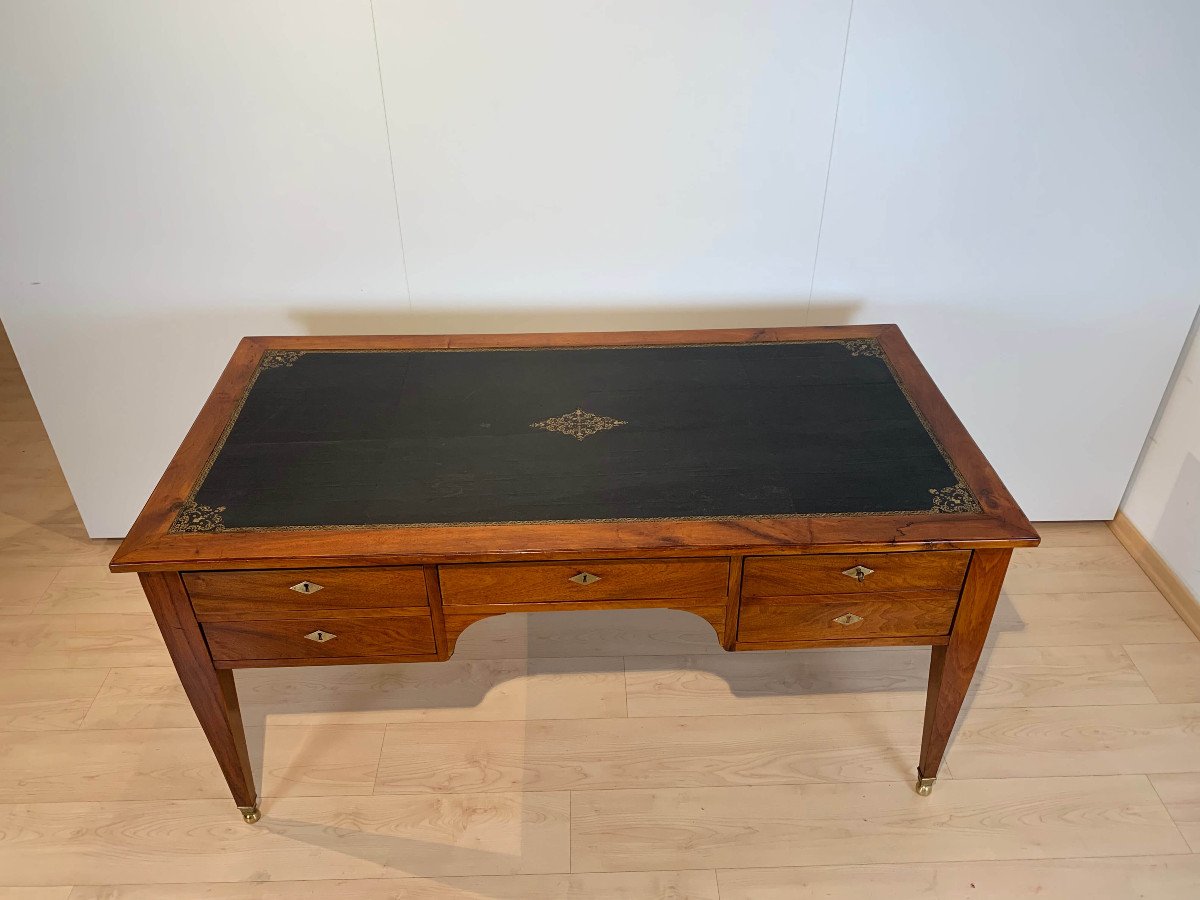 Restauration Bureau Plat, Walnut, Brass, Leather Plate, France Circa 1820-photo-1