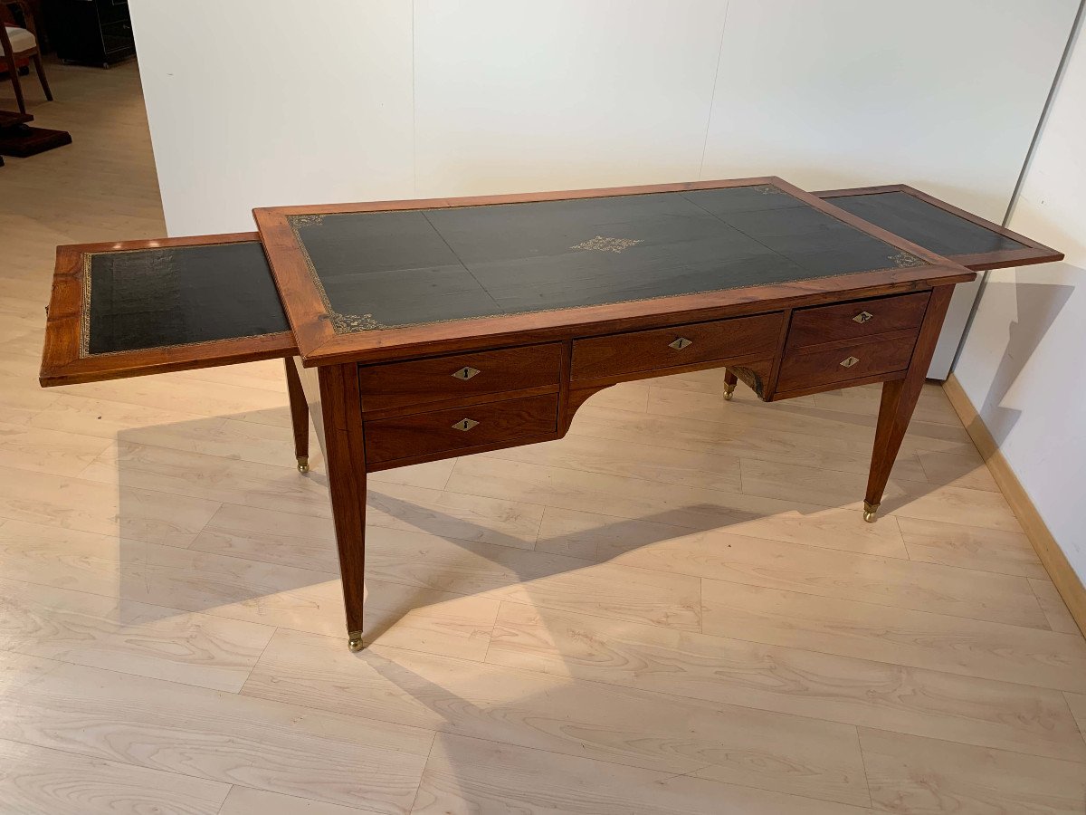 Restauration Bureau Plat, Walnut, Brass, Leather Plate, France Circa 1820-photo-6
