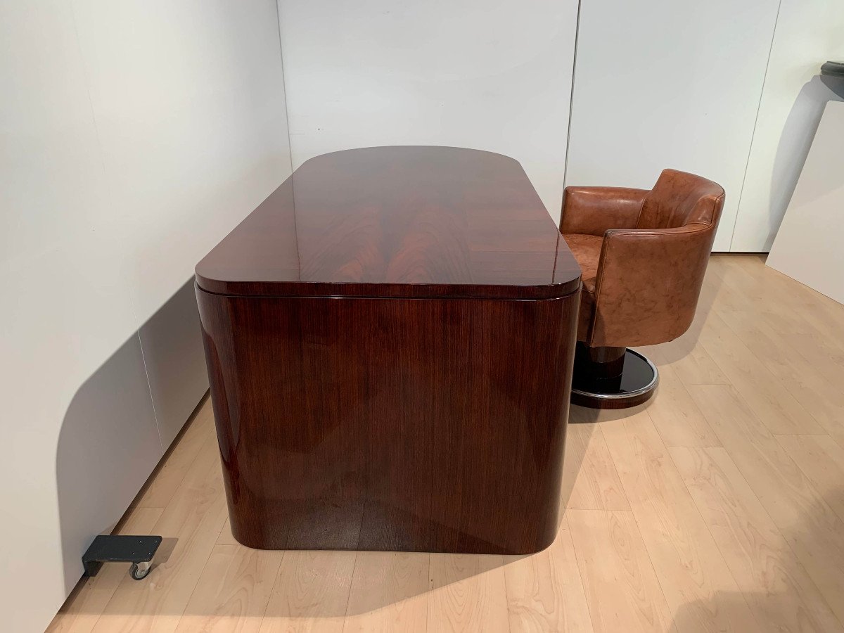 Bureau De Direction Art Déco Palissandre, Avec Fauteuil Pivotant En Cuir, France, 1930-40-photo-3