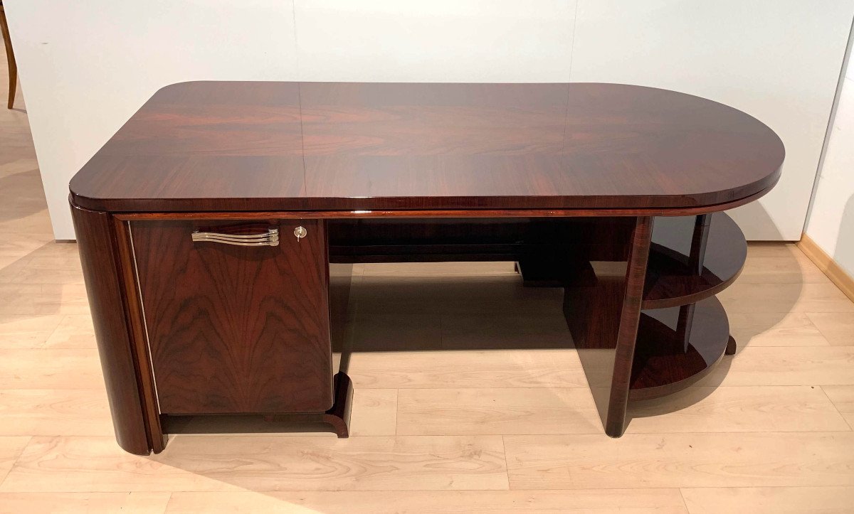 Art Deco Rosewood Executive Desk With Leather Swivel Armchair, France, 1930-40-photo-6