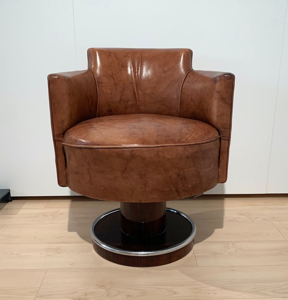 Bureau De Direction Art Déco Palissandre, Avec Fauteuil Pivotant En Cuir, France, 1930-40-photo-7
