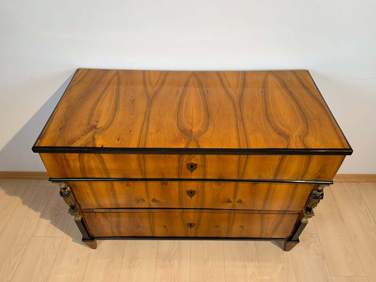 Empire Commode, Walnut Veneered With Caryatid Pilasters, Austria/vienna Circa 1810/15-photo-2