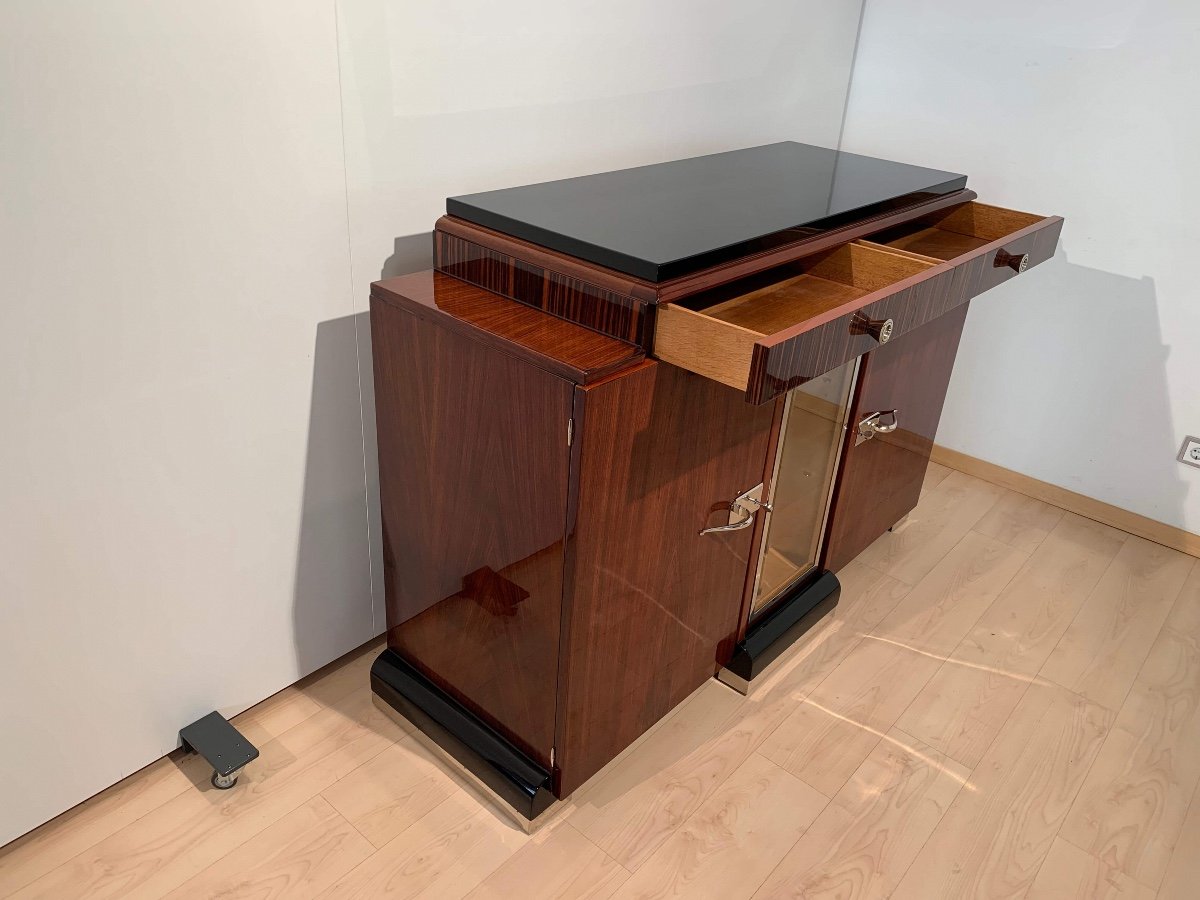 Enfilade / Buffet Art Déco, Palissandre, Macassar, Nickel, Verre, France Vers 1930-photo-3