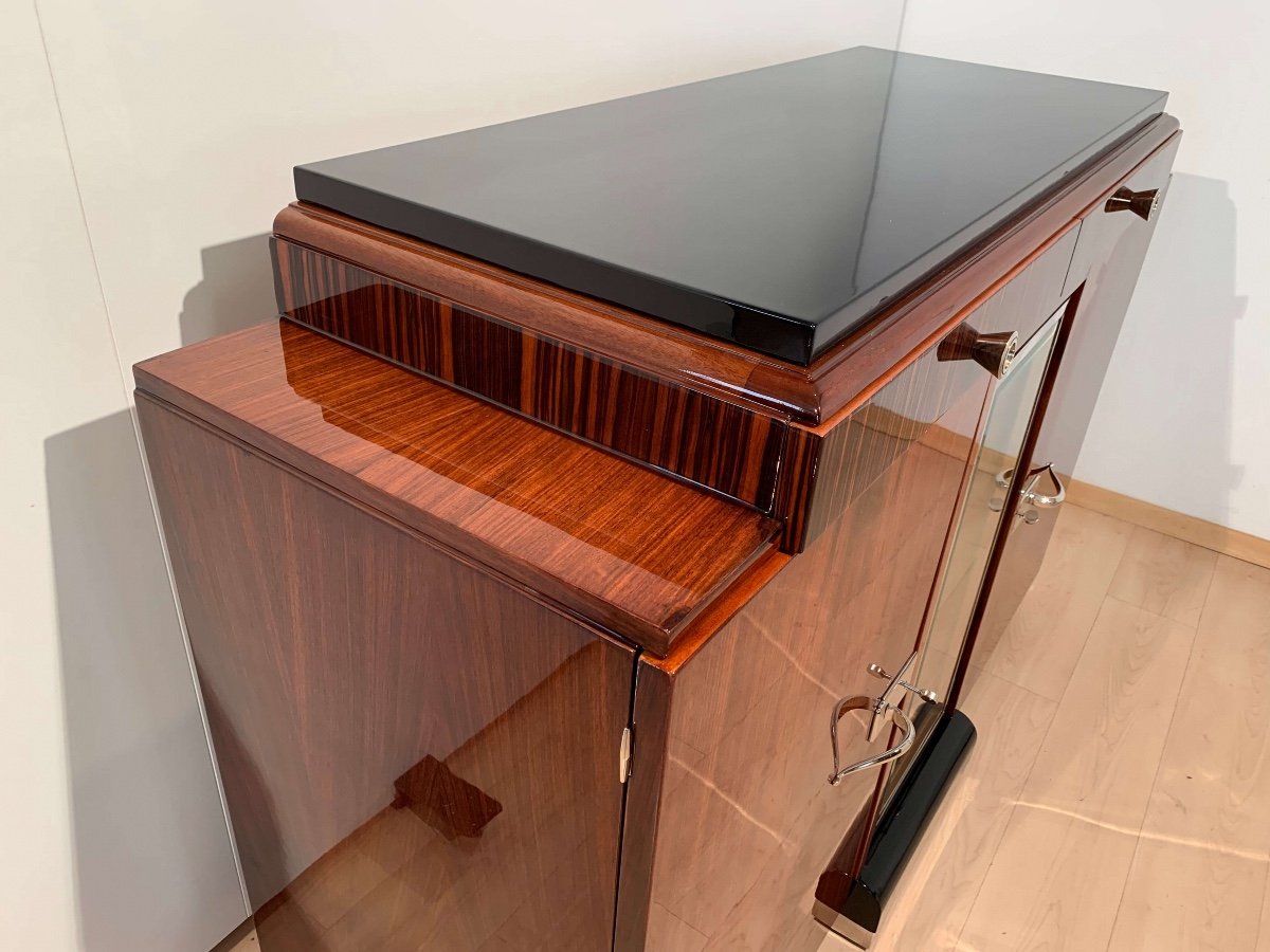Enfilade / Buffet Art Déco, Palissandre, Macassar, Nickel, Verre, France Vers 1930-photo-2