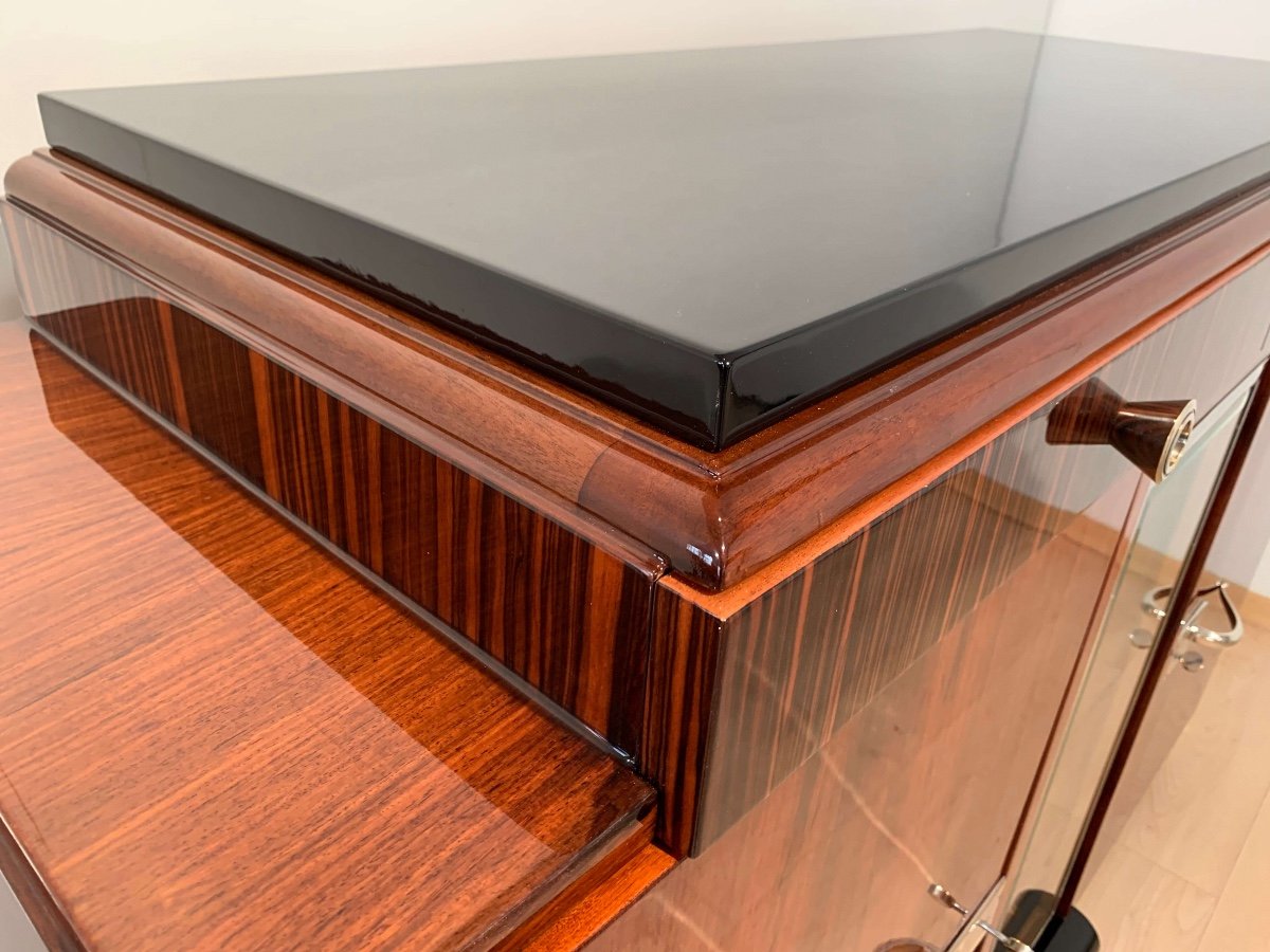 Enfilade / Buffet Art Déco, Palissandre, Macassar, Nickel, Verre, France Vers 1930-photo-3