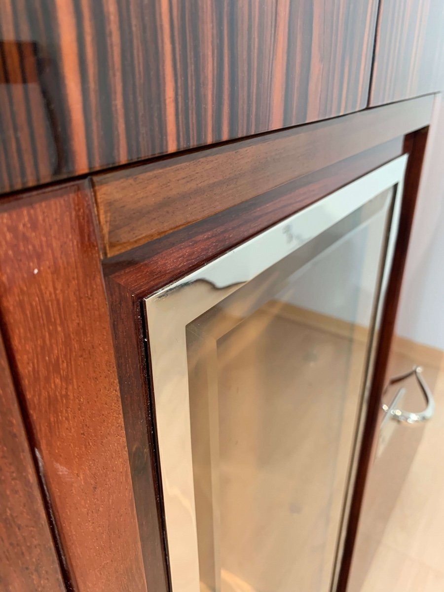Enfilade / Buffet Art Déco, Palissandre, Macassar, Nickel, Verre, France Vers 1930-photo-8