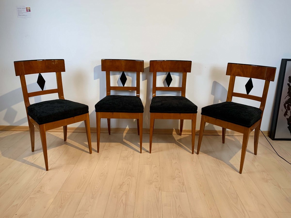 Suite De 4 Chaises Biedermeier, Merisier, Allemagne Du Sud Vers 1820-photo-3