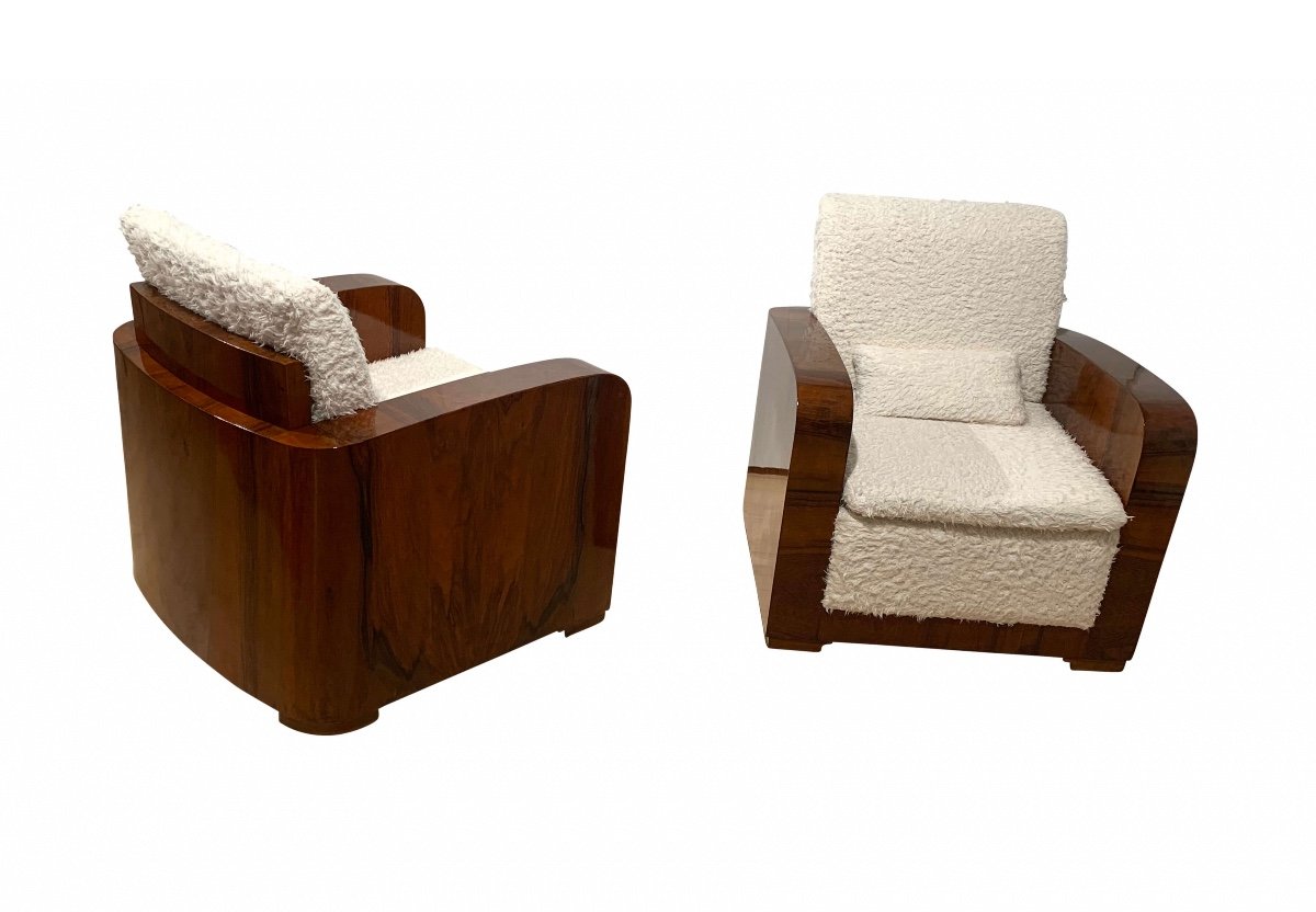 Fauteuil Club Art Déco, Placage De Noyer, France Vers 1930-photo-2
