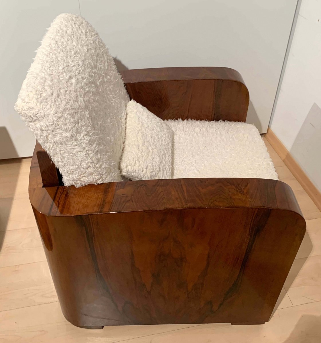 Fauteuil Club Art Déco, Placage De Noyer, France Vers 1930-photo-7