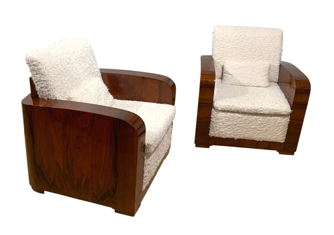 Fauteuil Club Art Déco, Placage De Noyer, France Vers 1930