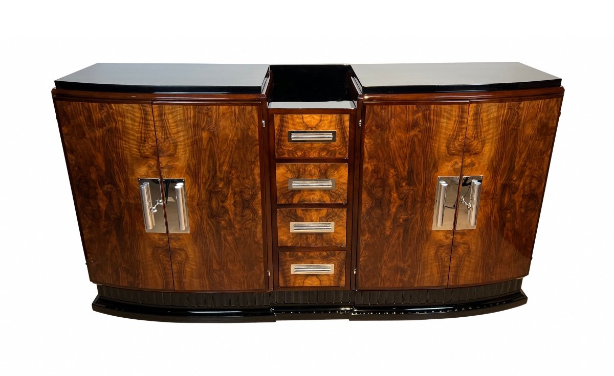 Enfilade Art Déco, Placage De Noyer Et Laque Noire, France Vers 1930