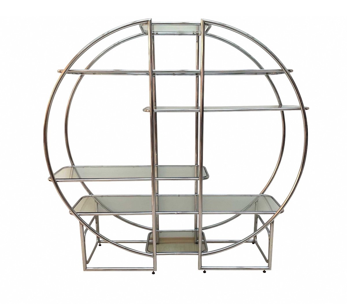 Bauhaus / Art Deco Style Round Shelf, Chromed Steel Tubes And Glass, Germany Circa 1960