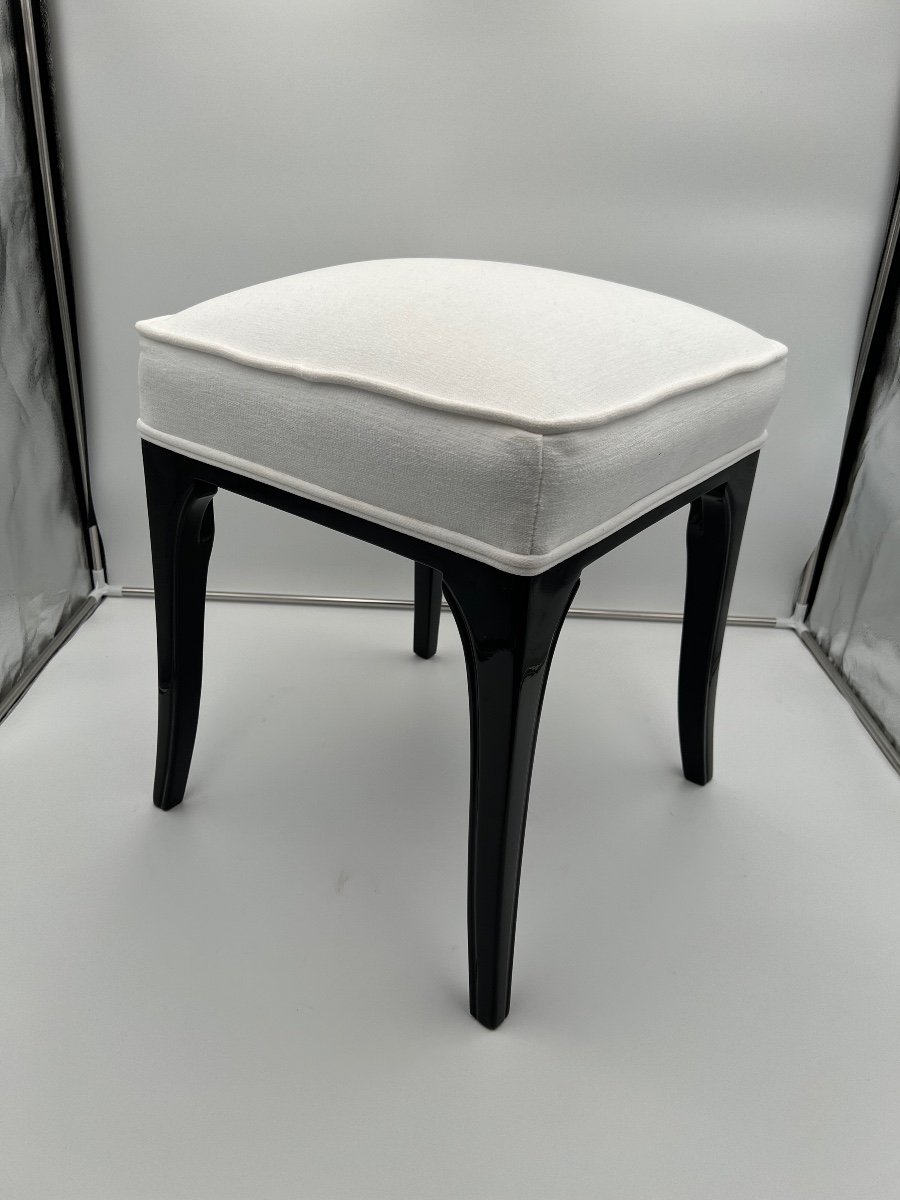 Tabouret Art Déco, Chêne Laqué Noir, France Vers 1940-photo-2