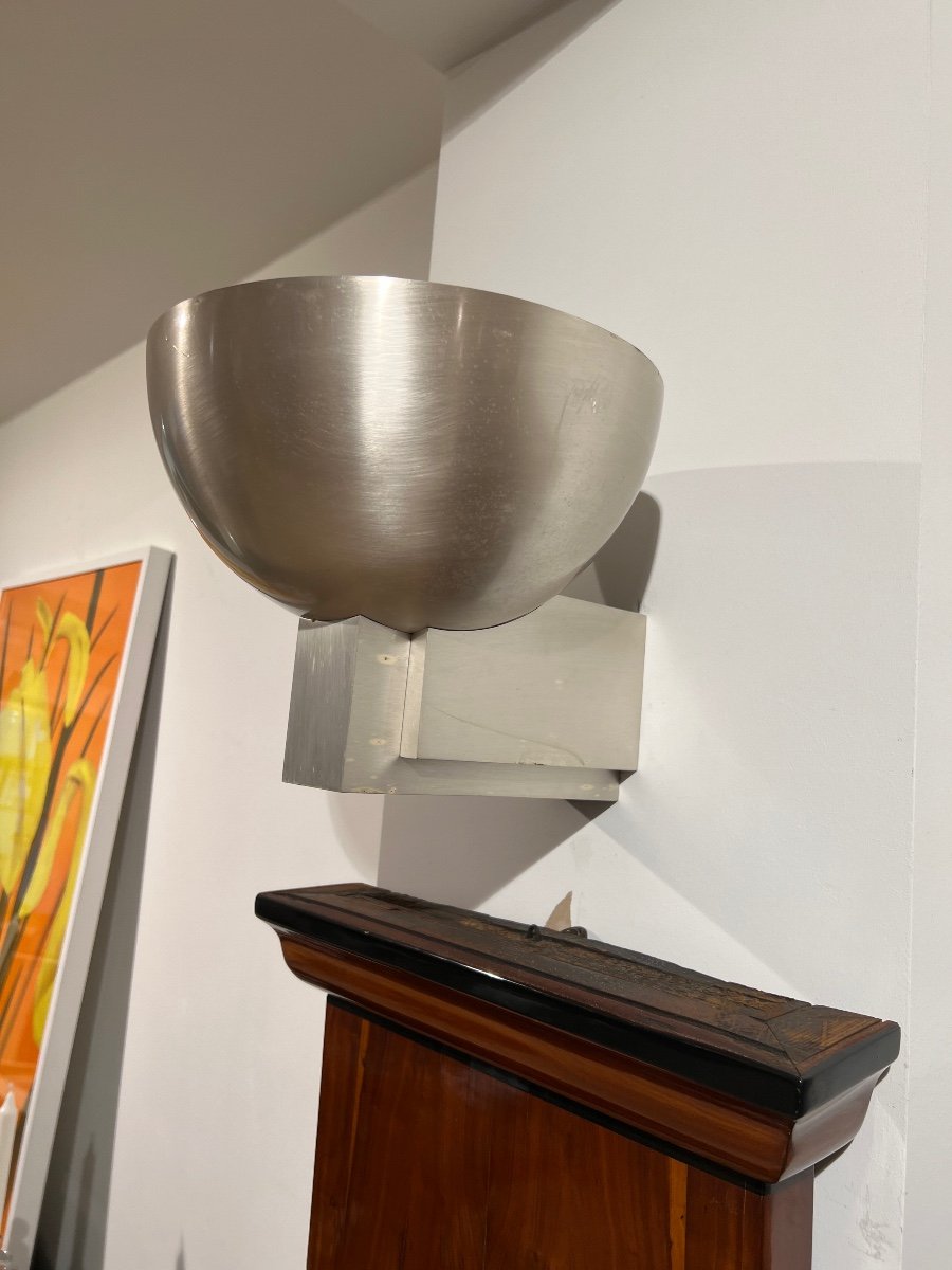 Pair Of Art Deco Wall Lamps By Jean Perzel, Brushed Nickel, France Circa 1930-photo-3