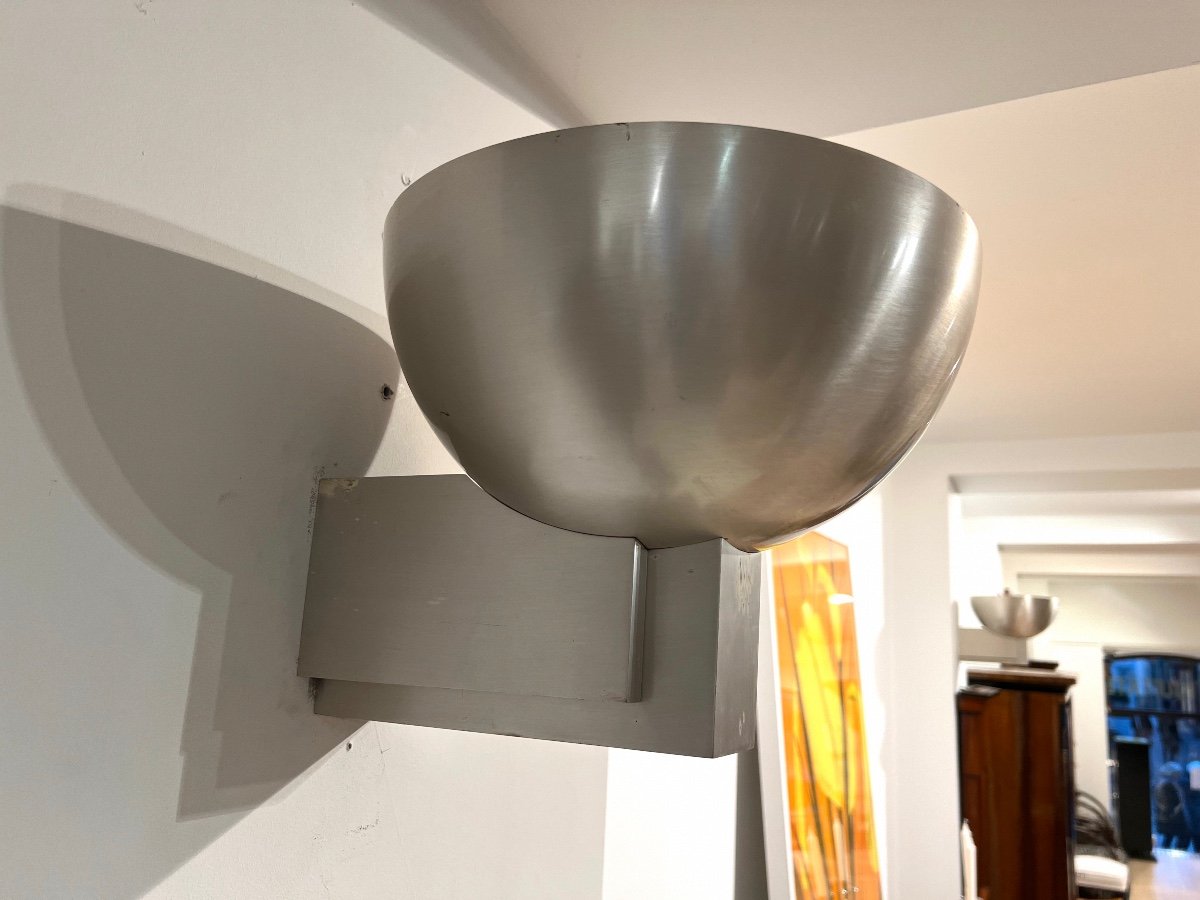 Pair Of Art Deco Wall Lamps By Jean Perzel, Brushed Nickel, France Circa 1930-photo-2
