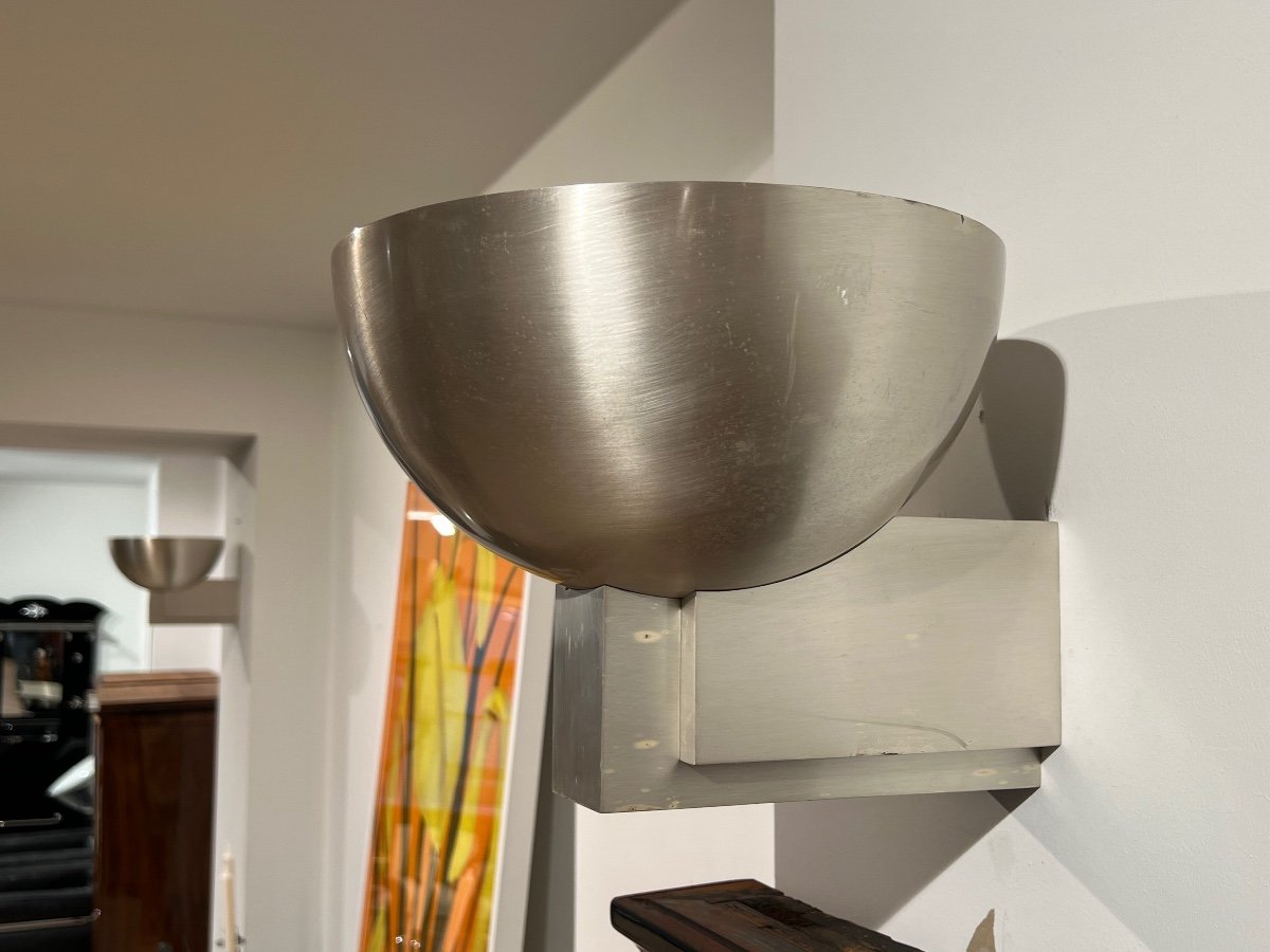 Pair Of Art Deco Wall Lamps By Jean Perzel, Brushed Nickel, France Circa 1930-photo-7