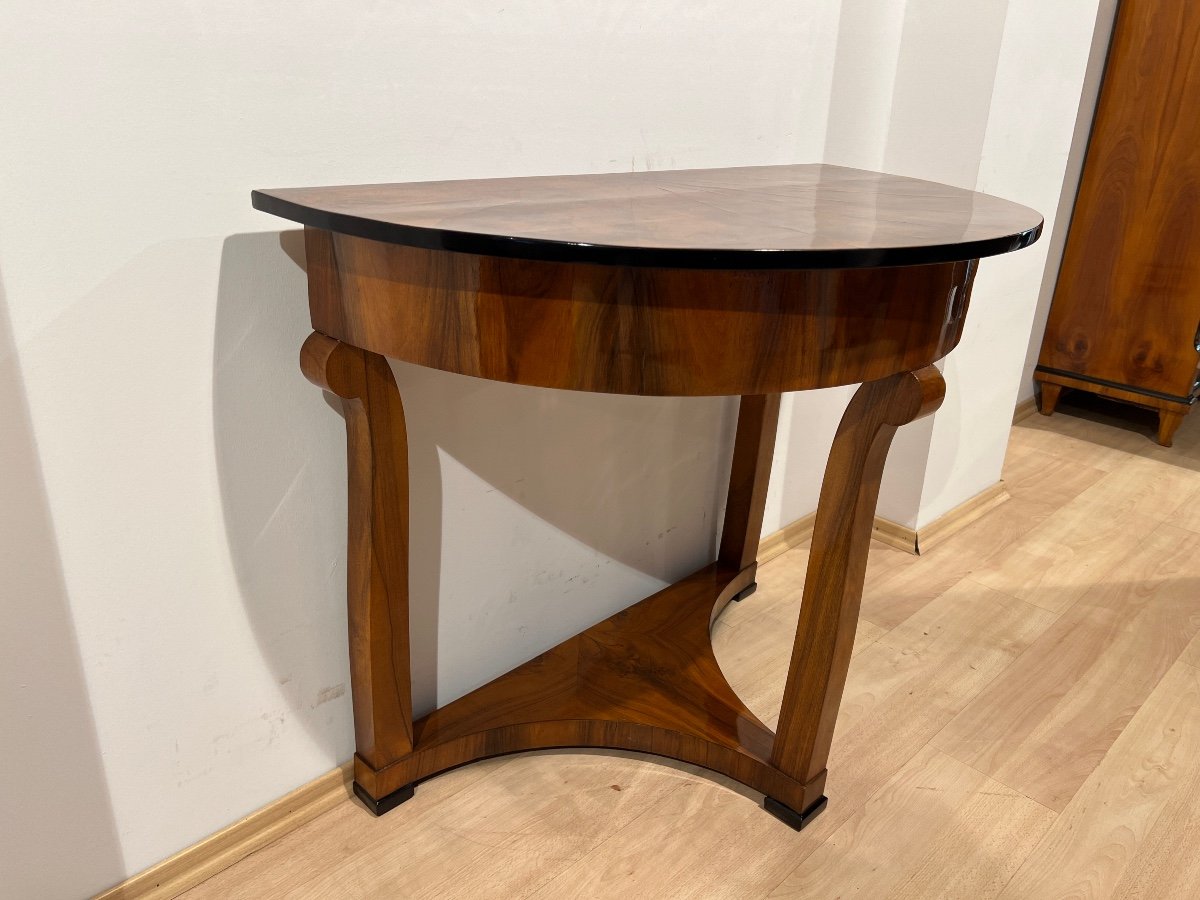 Half-moon Biedermeier Console Table, Walnut Veneer, Maple, Austria Circa 1830-photo-4
