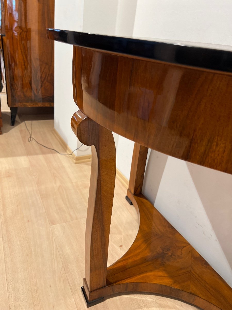 Half-moon Biedermeier Console Table, Walnut Veneer, Maple, Austria Circa 1830-photo-3