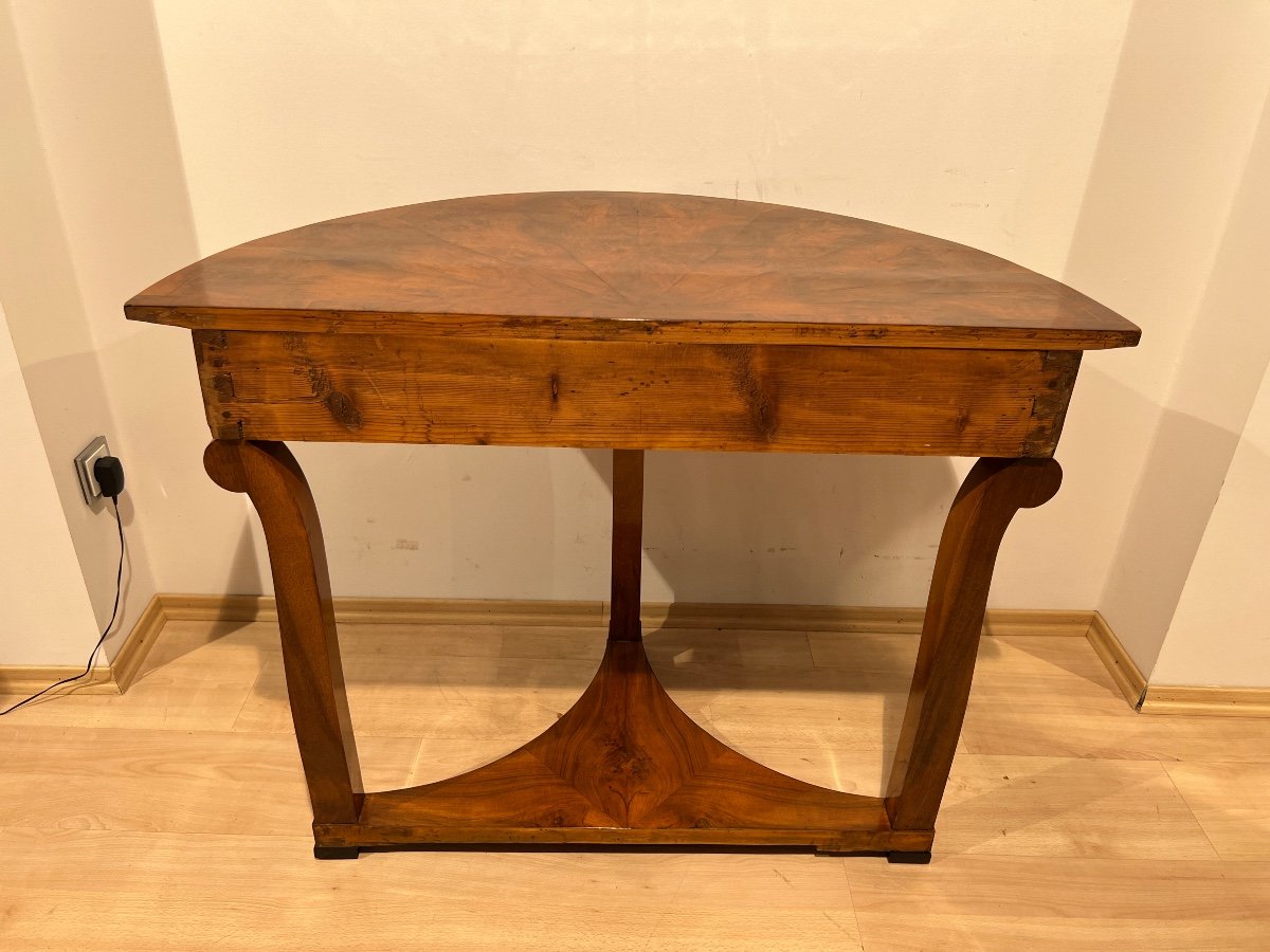 Half-moon Biedermeier Console Table, Walnut Veneer, Maple, Austria Circa 1830-photo-8