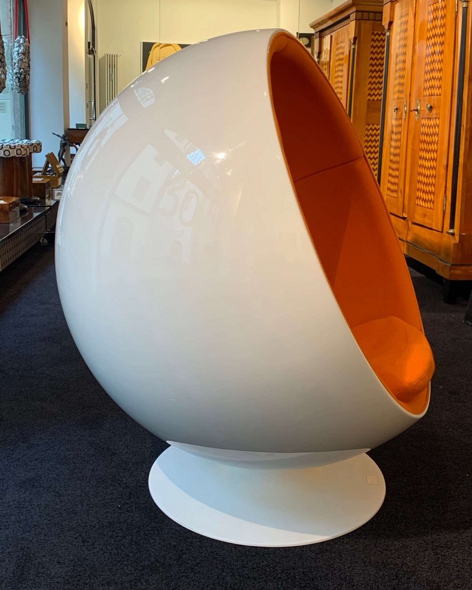Chaise Ball d'Eero Aarnio, Orange Et Blanche, Adelta, Finlande Circa 1980/90s-photo-4