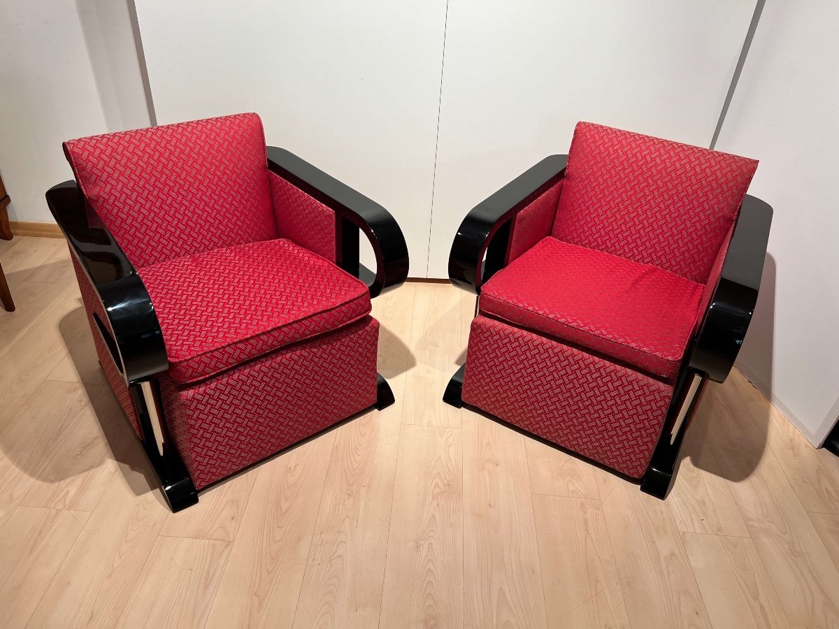 Fauteuils Club Art Déco (paire), Laque Noire, Chrome, France Circa 1930-photo-1