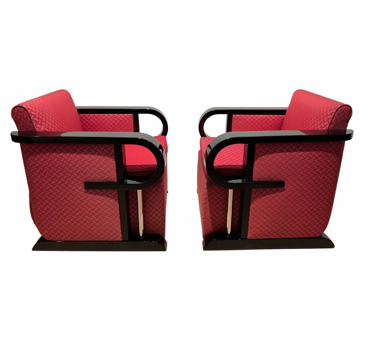Fauteuils Club Art Déco (paire), Laque Noire, Chrome, France Circa 1930