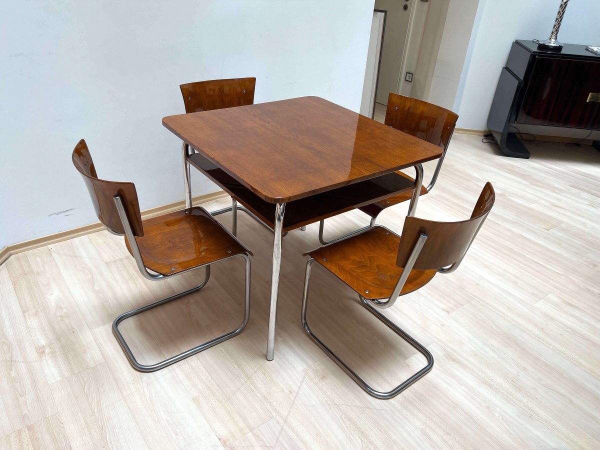 Groupe De Sièges Bauhaus Par Mart Stam, Tubes d'Acier Et Bois, Allemagne/tchèque, Vers 1930-photo-2
