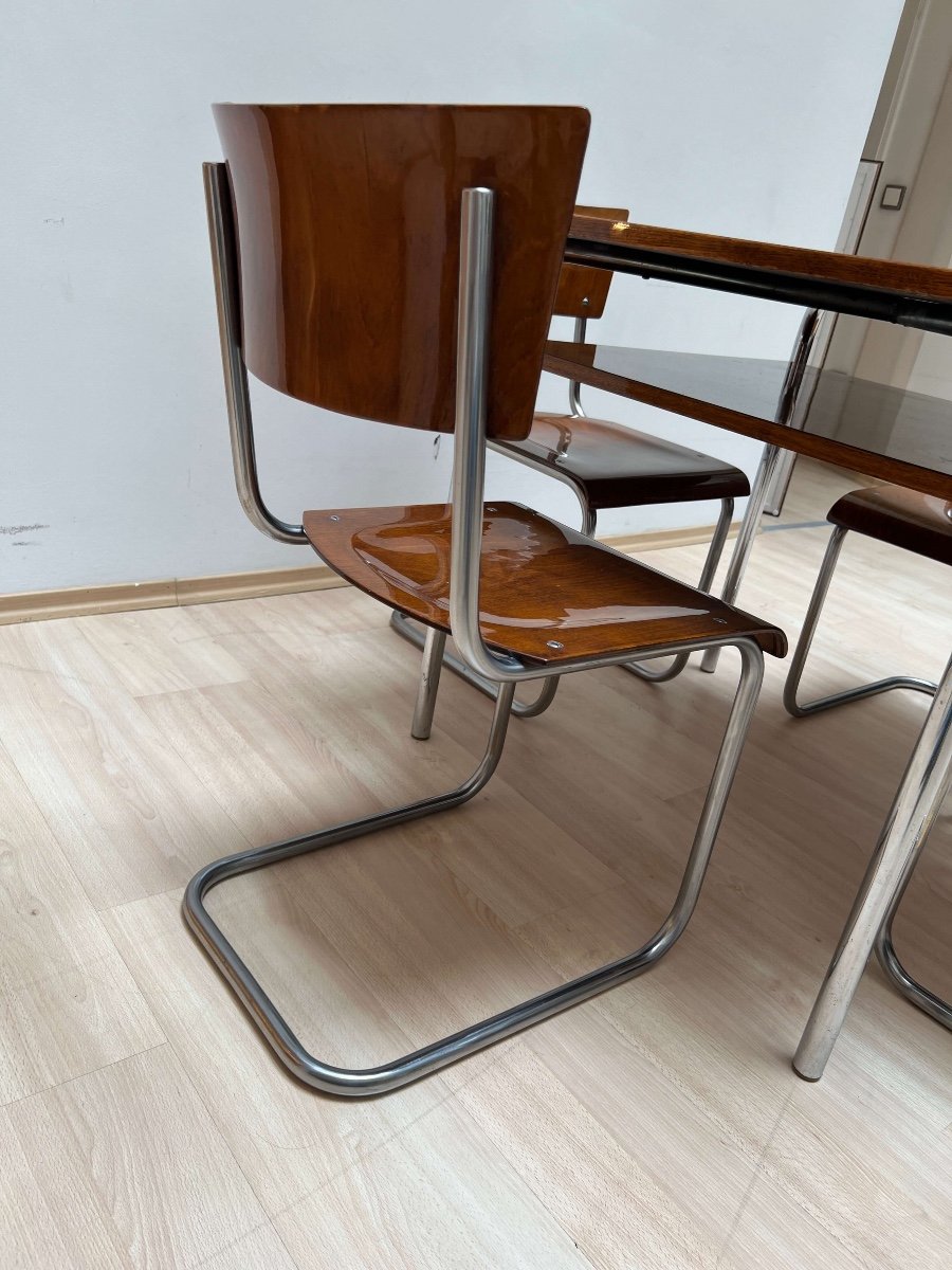 Groupe De Sièges Bauhaus Par Mart Stam, Tubes d'Acier Et Bois, Allemagne/tchèque, Vers 1930-photo-3