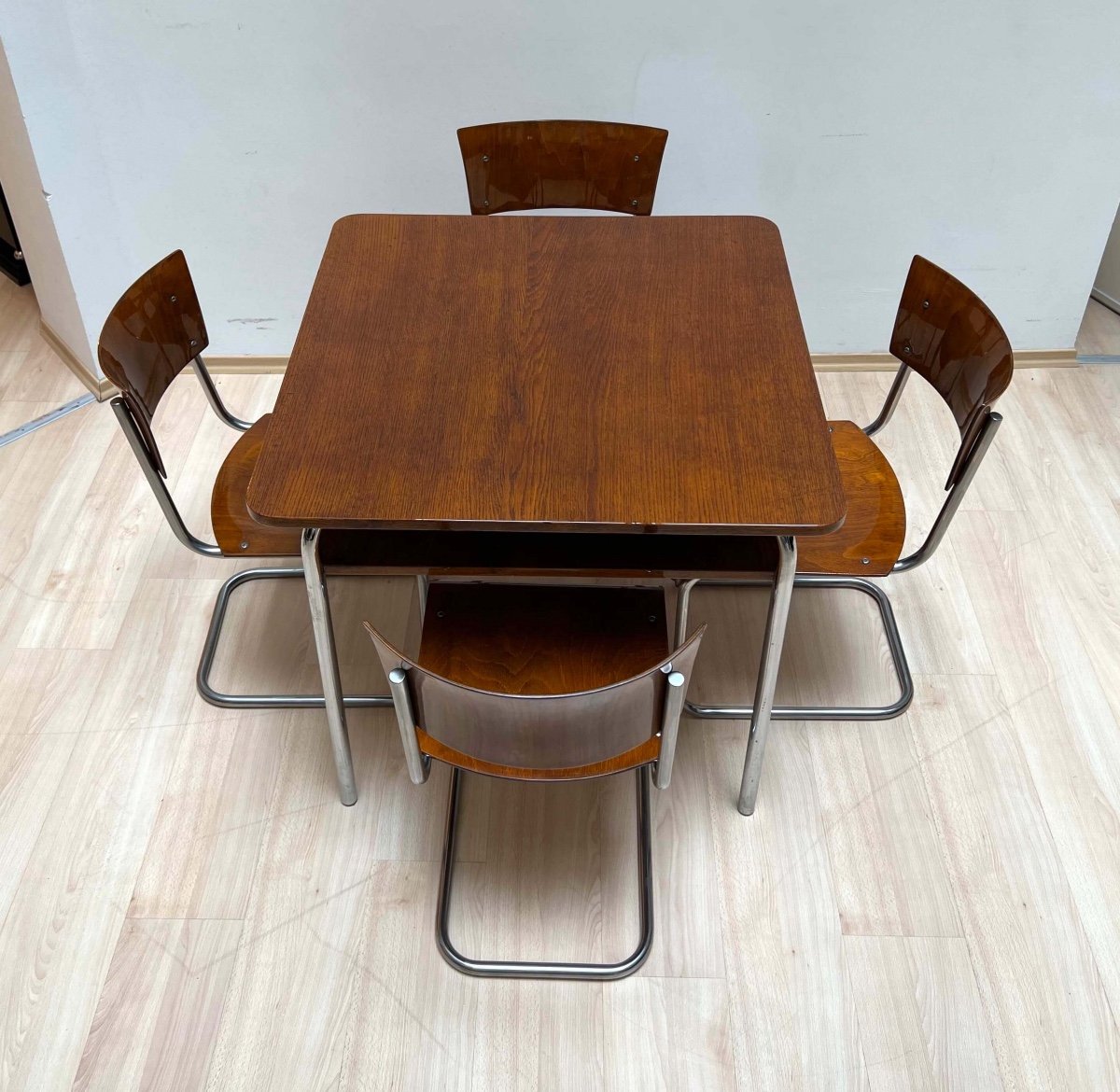 Groupe De Sièges Bauhaus Par Mart Stam, Tubes d'Acier Et Bois, Allemagne/tchèque, Vers 1930-photo-4