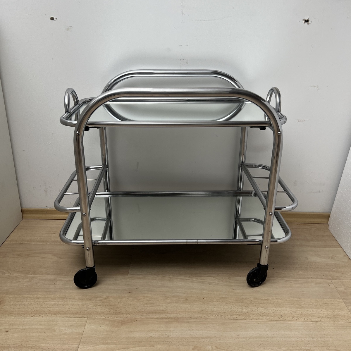 Chariot De Bar Ou De Service Art Déco, Tubes d'Acier Chromés, France Vers 1925-photo-2
