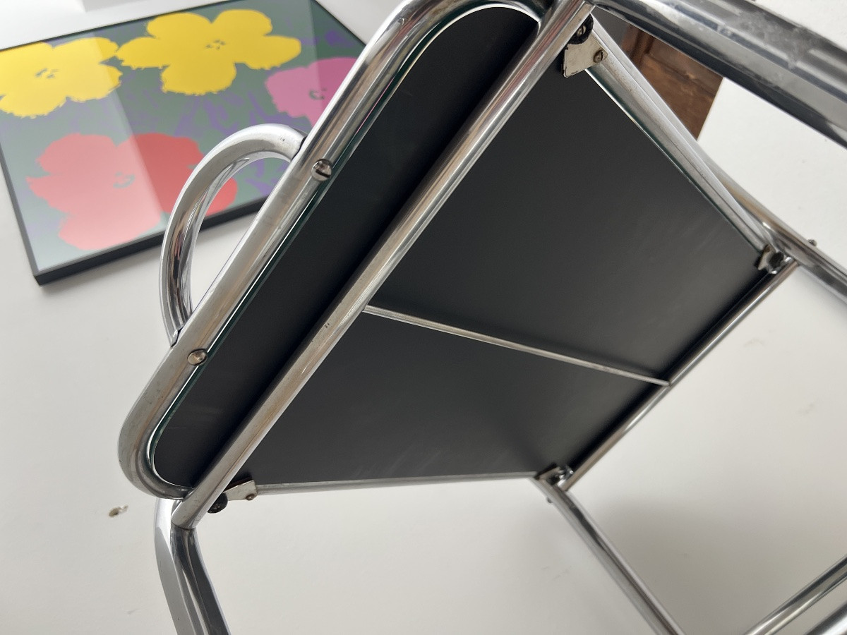 Chariot De Bar Ou De Service Art Déco, Tubes d'Acier Chromés, France Vers 1925-photo-3