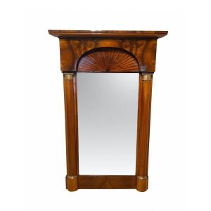 Biedermeier Walnut, Maple, Brass Wall Mirror, Germany Circa 1820