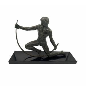Art Deco Bronze Sculpture "iron Bender" By J. De Roncourt, France Circa 1930