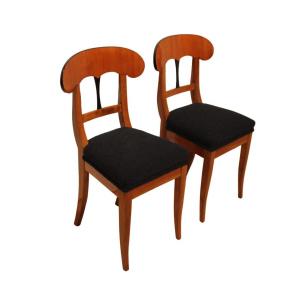 Pair Of Biedermeier Shovel Chairs, Cherry Veneer, South Germany Circa 1820