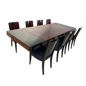 Art Deco Extendable Dining Set With 8 Chairs, Makassar, France Circa 1930